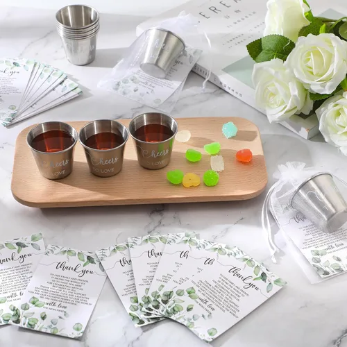 Miniatura 5 de Uiifan Juego de 50 Vasos de Chupito para Bodas, Favores a Granel para Invitados, Vasos de Chupito para Celebrar el Amor, Vasos de Chupito de Acero
