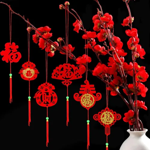 Mixweer 72 piezas de decoraciones de Año Nuevo chino, colgante de nudo chino rojo, decoración tradicional de festival de primavera, decoración de