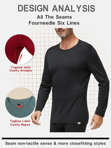 Miniatura 4 de Naturwool - Conjunto de ropa interior térmica para hombre, 100 % lana merina, capa base superior e inferior