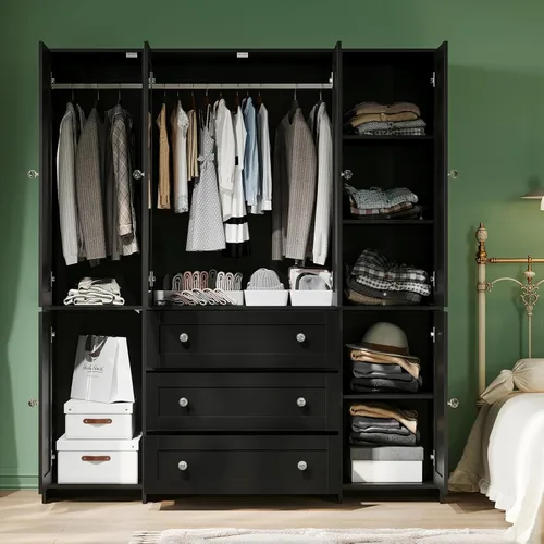 Miniatura 5 de VOWNER Armario de clóset con cajones y espejo, gabinete de almacenamiento de ropa de 71" con barra para colgar, armario de clóset de madera de 6