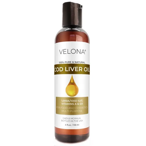 velona Aceite de hígado de bacalao – 4 onzas líquidas | 1,000A/100D UI/g Omega 3 Vitaminas A y D3 | Aceite nórdico de origen sostenible del Ártico