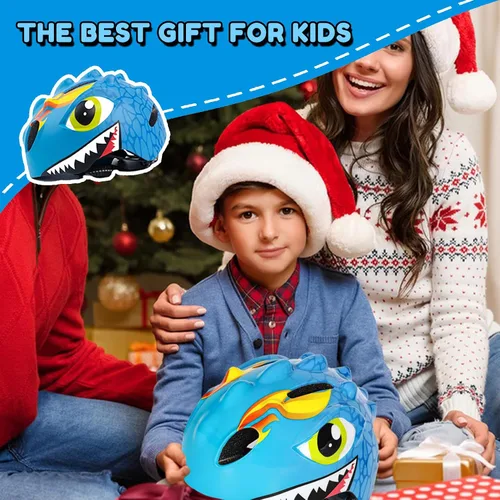 Miniatura 2 de Casco de bicicleta para niños y niñas de 3, 4, 5, 6 años, con dinosaurio 3D, ligero, certificado de seguridad, para niños pequeños, ciclismo, Azul