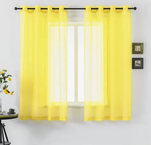 DUALIFE Cortinas Amarillas de 72 Pulgadas de Largo para Dormitorio Juego de 2 Paneles con Ojales Ventana Semi Voile Filtrado de Luz Cortinas