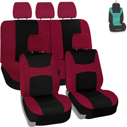 Miniatura 13 de Juego de funda para asiento bolsas de aire de tela negra ligera y fresca FH Group FH-FB030115-SEAT lista para separar; se ajusta a la mayoría de Rosa