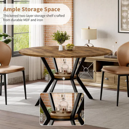 Miniatura 3 de MECHYIN Mesa de comedor redonda para mesas de cocina y comedor de madera de 2 a 4 pulgadas con almacenamiento, mesa de comedor circular con patas