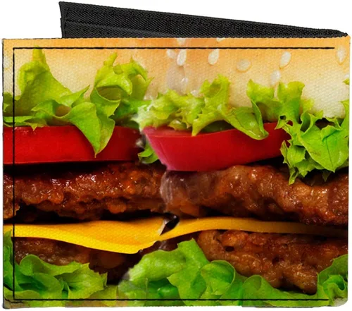 Miniatura 2 de Buckle-Down Billetera plegable de lona estándar para hombre, hamburguesa con queso, 4.0" x 3.5