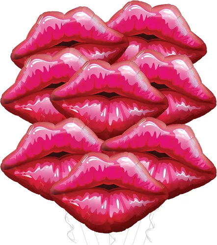 Miniatura 3 de KatchOn, Globos de corazón rosa claro, enormes, paquete de 18 Decoración de globos de labios rojos, decoración de San Valentín Globo de papel