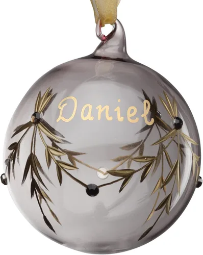 Personalized Planet Adorno de bola de Navidad de piedra natal de cristal con nombre personalizado pintado a mano | Abril - Diamante gris