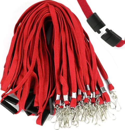 Ollain Paquete de 25 cordones separables con gancho en J a granel cordones planos para etiquetas de identificación (rojo, paquete de 25 unidades)