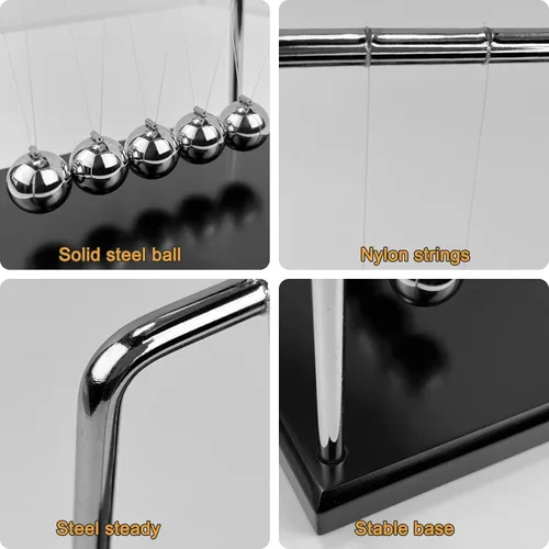 Miniatura 7 de Sealive Newton's Cradle Large Premium - Base de madera maciza, bolas de péndulo de acero pesado de 1.71 libras, juguete de escritorio grande