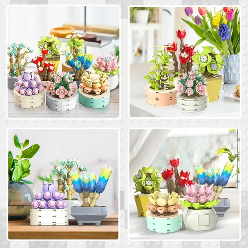Miniatura 4 de JMBricklayer Flores Suculentas Colección Botánica Juegos de Construcción, Plantas para Decoración de Oficina y Hogar, Bonsái, Suculentas, Juguetes
