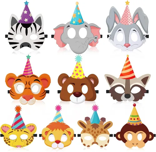 10 máscaras de fiesta de animales, máscara de fieltro de selva para niños, divertidas máscaras de cumpleaños, suministros de fiesta temática de