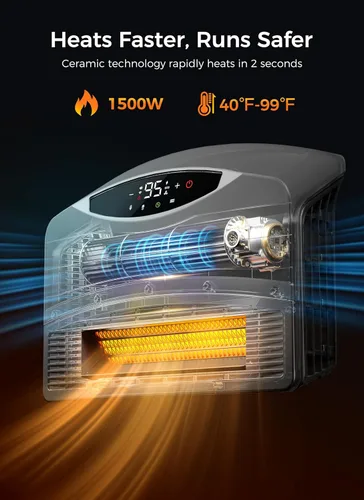 Miniatura 2 de GiveBest Calentador de pared inteligente para uso en interiores, calentador eléctrico de 1500 W, funciona con Alexa, termostato ajustable, control
