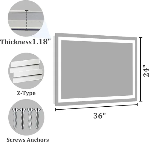 Miniatura 7 de Koonmi - Espejo de baño LED de 24 x 36 pulgadas, retroiluminación + iluminación frontal, espejo de baño LED con luces para pared, 3