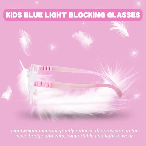 Miniatura 3 de FONHCOO Gafas de bloqueo de luz azul para niños, niños y niñas, marco irrompible, para computadora, juegos, TV Rosa (Round Pink)
