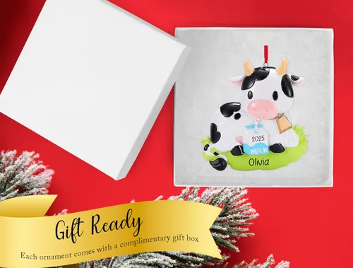 Miniatura 4 de Adorno de Navidad personalizado de vaca 2026 Animal de granja con decoración de árbol de Navidad de leche Regalo de recuerdo único personalizado