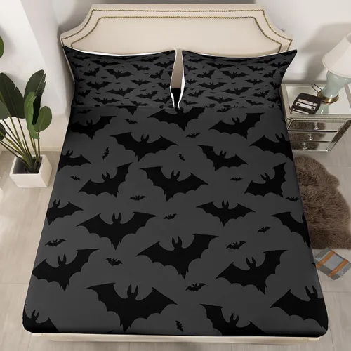 Miniatura 35 de Juego de sábanas bajeras con bonito diseño de gato negro para niños y niñas, diseño de dibujos animados de Halloween, gato, animales, sábanas