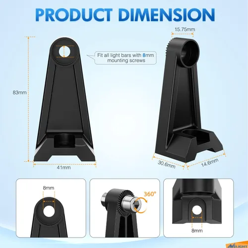 Miniatura 2 de Nilight 2 soportes de montaje lateral universales ajustables para barra de luz LED, color negro