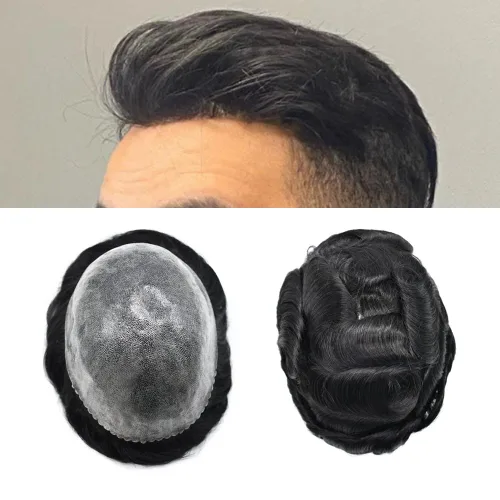 Miniatura 86 de Toupee - Sistema de reemplazo de cabello humano para hombre, 0.004 in, inyectado, piel de polietileno, piezas de pelo para hombre, 6 x 8 pulgadas