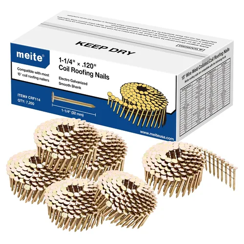 Miniatura 17 de meite 2880 unidades clavos en rollo para techos de 1-1/4 pulgadas x 0.120 pulgadas para pistola clavadora de techos, cabeza redonda de 15 grados