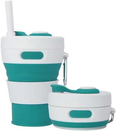 Miniatura 18 de Taza de camping plegable con popote de silicona plegable para café, botella deportiva, portátil, para viajes, al aire libre, 16 onzas, 20 onzas