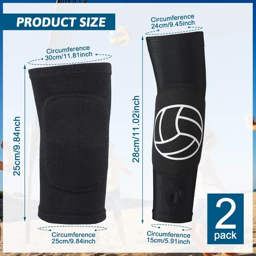 Miniatura 2 de Hungdao 1 juego de rodilleras de voleibol y manga para brazos, accesorios de voleibol, funda para antebrazo, codo, muñequera con almohadilla