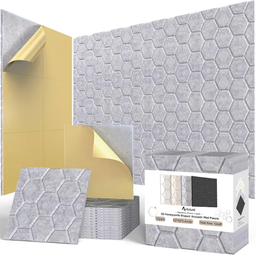 Miniatura 22 de Paquete de 12 paneles acústicos, paneles autoadhesivos con patrón de ladrillo 3D a prueba de sonido para paredes, paneles decorativos de pared