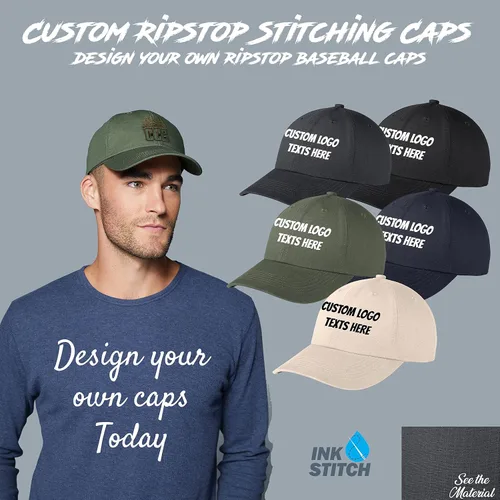 Miniatura 4 de INK STITCH Gorras de béisbol unisex C940 con logotipo personalizado y costuras