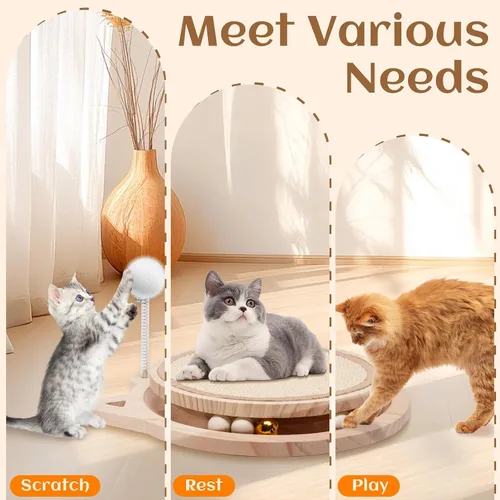 Miniatura 3 de Rascador de sisal natural para gatos, juguetes redondos para gatos de interior, juguetes interactivos con bola de resorte, juguetes para perseguir