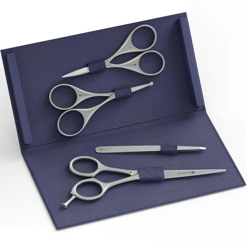 Miniatura 9 de Suvorna Juego de barba y bigote prémium con tijeras de barba para hombres, maquinilla de afeitar recta con cuchillas, tijeras faciales