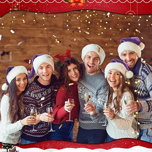 Miniatura 5 de Sombrero de Navidad de Papá Noel morado de felpa para adultos, sombrero de Navidad de terciopelo morado de felpa para mujeres y hombres, suministros