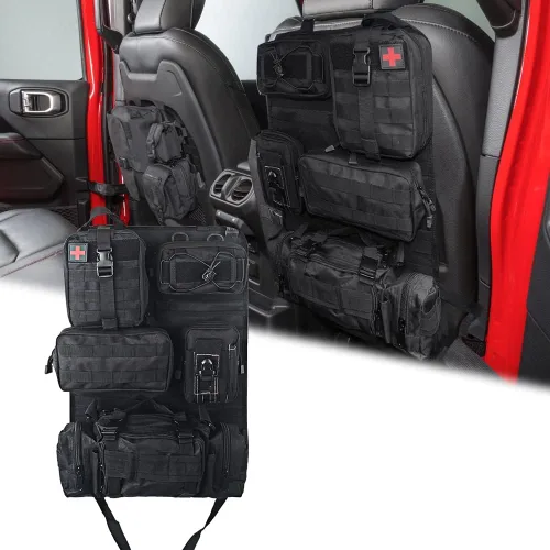 Miniatura 16 de Organizador táctico universal para respaldo de asiento, panel Molle para vehículo, bolsa de almacenamiento con 5 bolsas Molle desmontables
