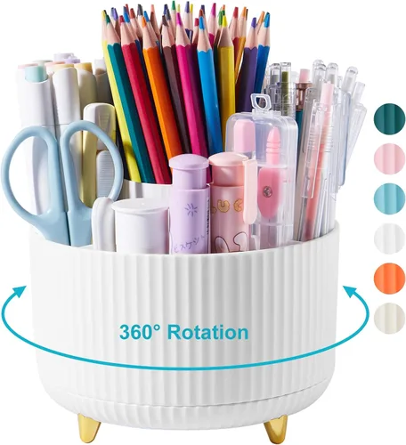 Miniatura 13 de Organizador de escritorio para lápices y bolígrafos, 5 ranuras, rotación de 360 grados, organizadores de escritorio para lápices y bolígrafos