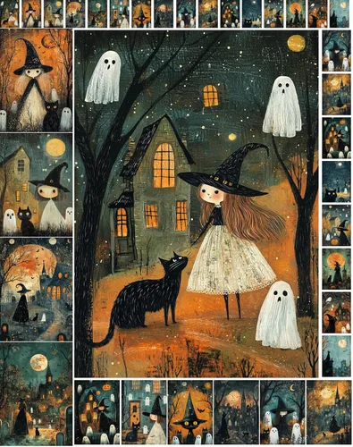 Miniatura 12 de Decoupage - Paquete de papel (35 hojas de 6 x 8 pulgadas), elegante hechicería de Halloween, brujas elegantes, gatos negros y fantasmas juguetones