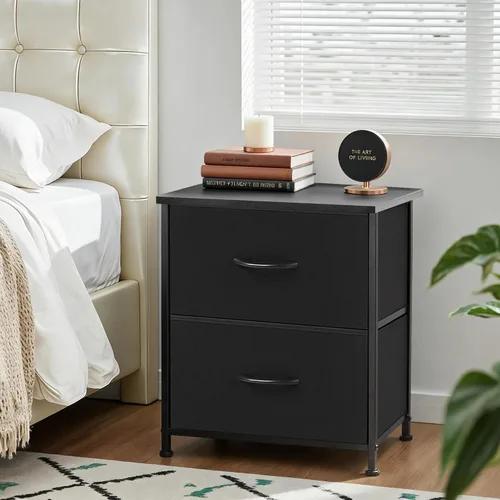 Miniatura 2 de Mesita de noche mejorada, pequeña mesa auxiliar de 2 cajones, muebles de noche, contenedores de tela superior de madera para dormitorio, armario