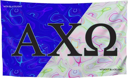 Greek Club Sorority & Fraternity - Bandera de luz negra, 3 pies x 5 pies, licencia oficial, tapiz, exhibición, poliéster, pancarta de letras, CHI