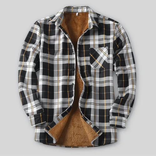 Miniatura 11 de Camisas casuales de franela de manga larga con botones y ajuste regular para hombre para otoño e invierno con forro polar
