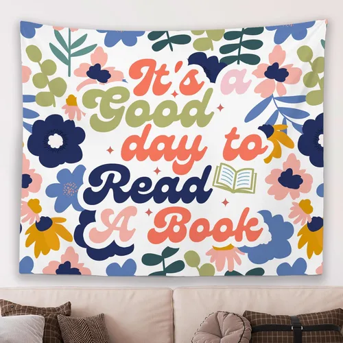 Miniatura 9 de MNASAIOO Tapiz de pared para colgar en el aula con texto en inglés "It's A Good Day to Read A Book", tapiz de pared para niños, amantes