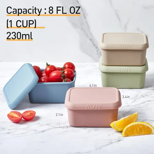 Miniatura 4 de ISSEVE Contenedores de aperitivos de silicona de 8oz para niños, 1 taza Contenedores pequeños reutilizables con tapas, Contenedores