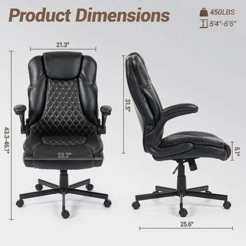 Miniatura 2 de Silla de oficina grande y alta resistente con brazos abatibles, silla ejecutiva ergonómica de escritorio para el hogar de 450 libras con asiento