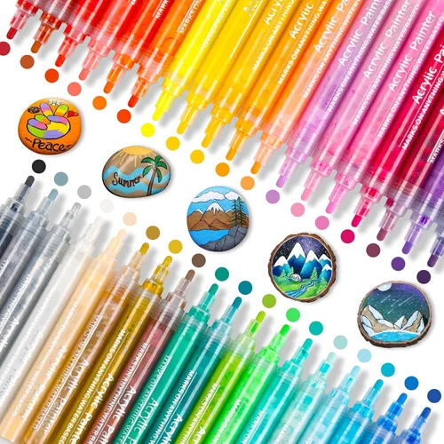 JR.WHITE 36 rotuladores de pintura acrílica para pintura en roca, lienzo, madera, vidrio, tela, metal, plástico, marcadores de pintura para niños y