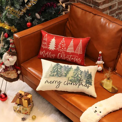 Miniatura 3 de DFXSZ Fundas de almohada de Navidad de 12 x 20 pulgadas Decoraciones de Navidad Acuarela Azul Verde Árbol de Navidad Estilo Rústico Naturaleza