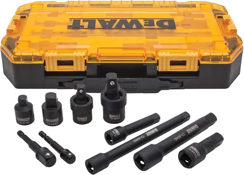 DEWALT - Juego de llaves de impacto para destornillador con extensiones de impacto y adaptadores de taladro, métricas, 10 piezas, 3/8" y 1/2" de