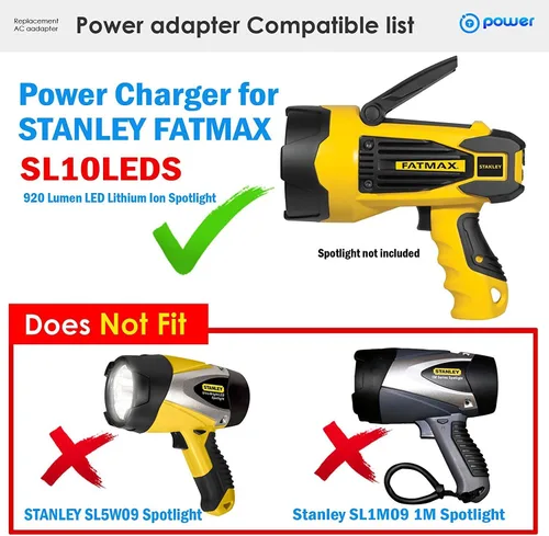 Miniatura 2 de T POWER Cargador para Stanley Fatmax SL10LEDSL SL10LEDL SL1M09 SL5W09 10 Watt Li-ION LED Foco recargable AC DC adaptador fuente de alimentación
