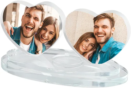 Marco de fotos de cristal de doble corazón personalizado, pantalla de fotos de cristal personalizada, regalo creativo de fotos personalizadas,