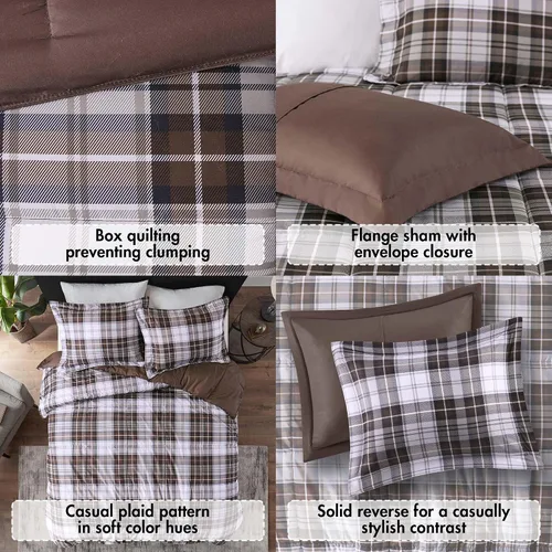 Miniatura 2 de Madison Park Essentials - Edredón a cuadros Parkston, funda a juego, funda 3M Scotchguard antimanchas, hipoalergénico, juego de ropa de cama