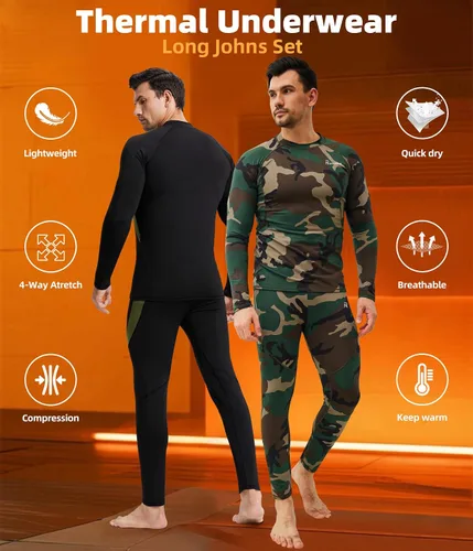Miniatura 3 de romision 2 Pack Thermal Underwear for Men Long Johns Fleece Lined Hunting Gear Bottom Top Set Base Layer Cold Weather XS-4XL