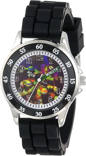 Teenage Mutant Ninja Turtles - Reloj para profesor de tiempo para niños, correa de silicona negra, esfera fácil de leer, marcadores de mano de