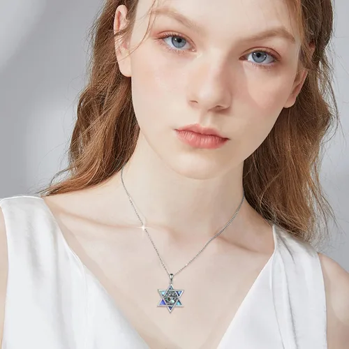 Miniatura 48 de YFN Collar de estrella de David de plata de ley, concha de abulón, árbol de la vida, joyería judía, regalos para mujeres y hombres
