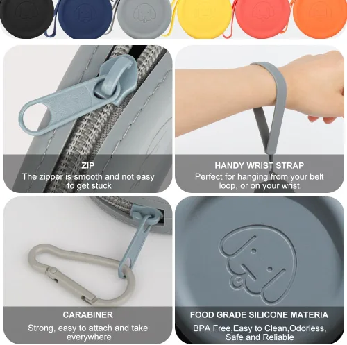 Miniatura 4 de Bolsa de golosinas para perros de silicona, 2 piezas, bolsa para caminar para mascotas para perros y gatos, tamaño bolsillo, fácil de limpiar, sin